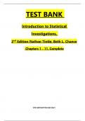 Test bank For Introduction to Statistical Investigations, 2nd Edition by Nathan Tintle; Beth L. Chance, Complete Chapters 1 - 11, Verified Latest Version