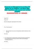 Financial and Managerial Accounting 15th Edition By jan Williams Test Bank 2025-2026. Questions with correct and verified answers. GUARANTEED A+ GRADE.