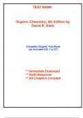 Test Bank for Organic Chemistry, 4th Edition by Klein (All Chapters included)