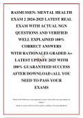 RASMUSSEN: MENTAL HEALTH EXAM 2 2024-2025 LATEST REAL EXAM WITH ACTUAL NGN QUESTIONS AND VERIFIED WELL EXPLAINED 100% CORRECT ANSWERS WITH RATIONALES GRADED A+ LATEST UPDATE 2025 WITH 100% GUARANTEED SUCCESS AFTER DOWNLOAD (ALL YOUNEED TO PASS YOUR EXAMS