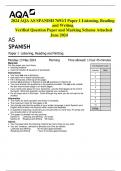 2024 AQA AS SPANISH 7691/1 Paper 1 Listening, Reading  and Writing  Verified Question Paper and Marking Scheme Attached  June 2024 