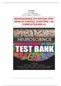 Test Bank to accompany Neuroscience, Sixth Edition by Dale Purves // 9780878937257 // Complete Guide Chapter 1-34| Latest Test Bank 100% Veriﬁed Answers with rationales | LATEST