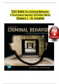 TEST BANK FOR Criminal Behavior A Psychological Approach 12th Edition BY bartol chapters 1-16