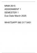 MNM2615 Assignment 1 (expert ANSWERS) Semester 1 2025 - DUE March 2025.