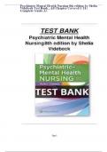  Test Bank -Psychiatric Mental Health Nursing 8th edition by Shelia Videbeck, All Chapter Covered 1-24 | Complete Guide A+,