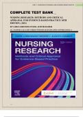 COMPLETE TEST BANK _ NURSING RESEARCH: METHODS AND CRITICAL APPRAISAL FOR EVIDENCE-BASED PRACTICE 10TH EDITION, (2021) BY GERI LOBIONDO-WOOD, JUDITH HABER ALL CHAPTERS 1-21| LATEST VERSION WITH DETAILED EXPLAINED ANSWERS| GRADE A+