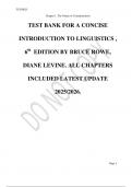 TEST BANK FOR A CONCISE INTRODUCTION TO LINGUISTICS , 6 th EDITION BY BRUCE ROWE, DIANE LEVINE. ALL CHAPTERS INCLUDED LATEST UPDATE 2025/2026