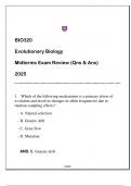 BIO320 Evolutionary Biology Midterms Exam 2 Review 2025 (Qns & Ans)