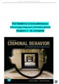 TEST BANK For Criminal Behavior: A Psychological Approach 12th Edition (Bartol) Chapters 1 - 16, Complete