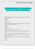 MN Pesticide Applicator Exam Questions And Answers |Latest 2025 | Guaranteed Pass