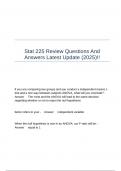 Stat 225 Review Questions And Answers Latest Update (2025)!!