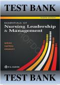 TEST BANK FOR Essentials of Nursing Leadership & Management 8th Edition by Sally A. Weiss, Ruth M. Tappen & Karen Grimley , ISBN: 9781719646581 |All Chapters Verified| Guide A+