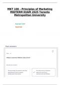 MKT 100 - Principles of Marketing MIDTERM EXAM 2025 Toronto Metropolitan University