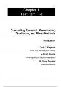 Test Bank For Counseling Research Quantitative, Qualitative, and Mixed Methods, 3rd Edition by Carl J. Sheperis J Scott Young M Harry Daniels Chapter 1-18