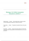 Biology 115 With Complete Solutions (2025)!!