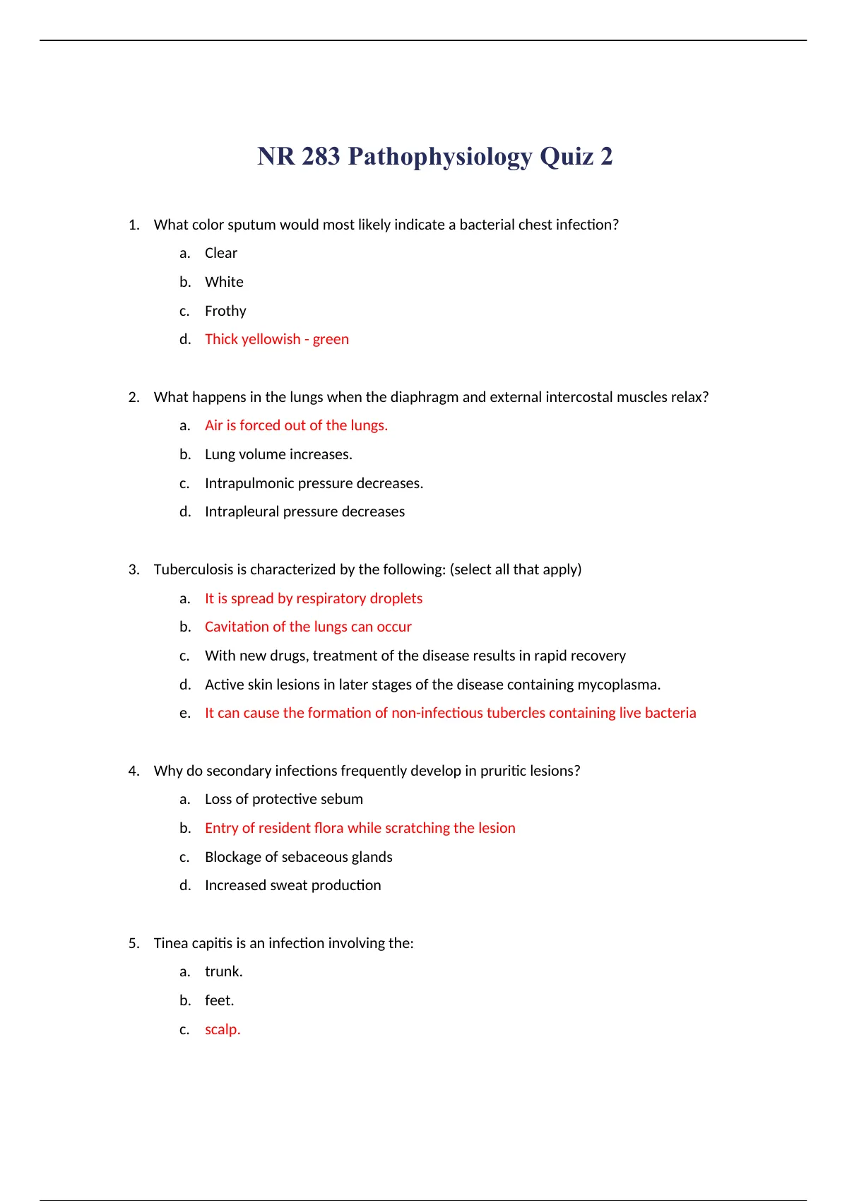 Summary NR 283 Pathophysiology Quiz 2 / NR283 Quiz 2 (Latest 2022/2023 ...