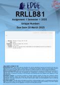 RRLLB81 Assignment 1 (ANSWERS) Semester 1 2025 - DISTINCTION GUARANTEED