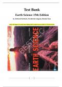 Test Bank Earth Science 15th Edition by Edward Tarbuck, Frederick Lutgens, Dennis Tasa. 2025|| All Chapters Covered|| Latest Edition||100% Verified Answers|| ISBN-13 978-0134543536