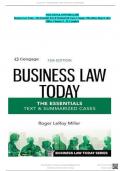 SOLUTION & ANSWER GUIDE Business Law Today - The Essentials Text & Summarized Cases, Cengage, 13th edition, Roger LeRoy Miller, Chapters 1 - 25, Complete