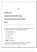 NURS 4110 (Leadership & Heath Policy) Finals Exam Review (Qns & Ans) 2025