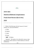 STAT 3001 (Statistical Methods & Applications) Finals Exam Review (Qns & Ans) 2025