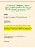 NUR 204/ NUR204 Exam 1 | Latest Update | Questions and Verified Answers | Nursing Leadership and Management | 100% Correct | GRADED A