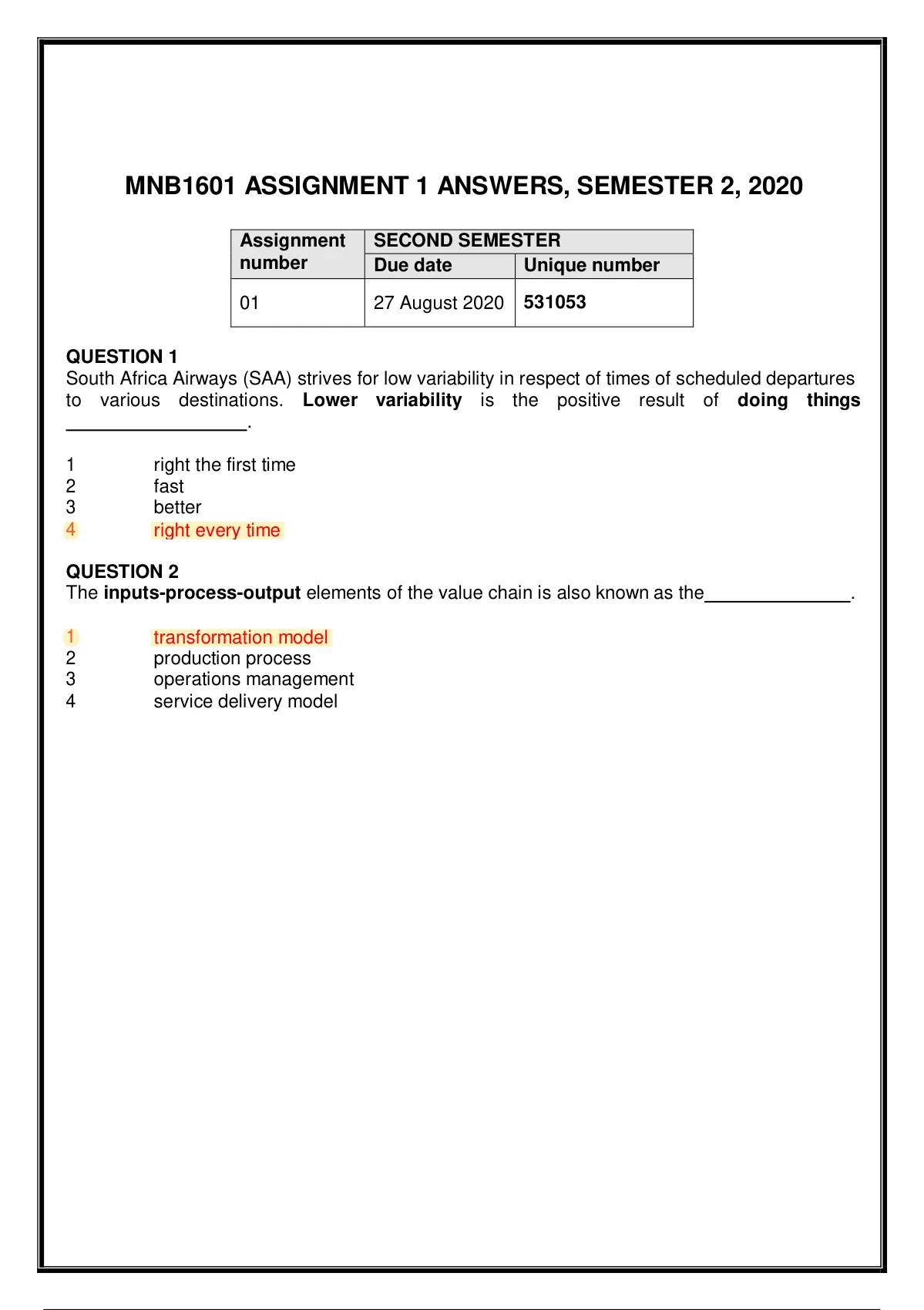 mnb1601 assignment 1 2020 answers