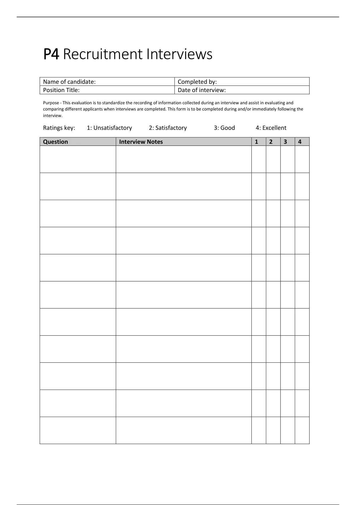 Interview and Review Form Templates Unit 8 - Recruitment and Selection ...