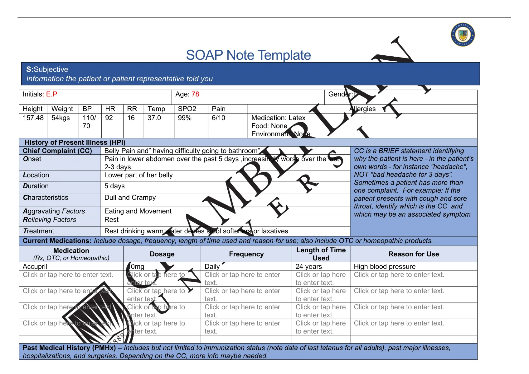 Summary Nr 509 Week 6 Abdominal Pain Soap Note Latest Complete Solution Nr 509 Nr509