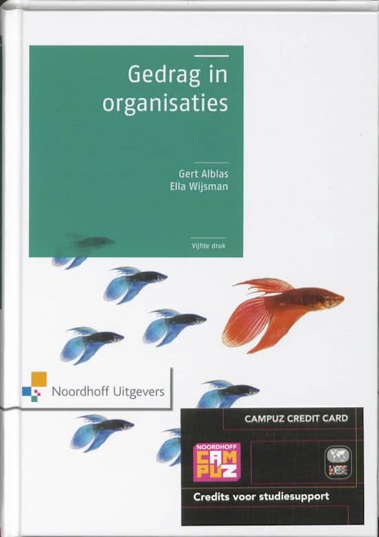 Boek Gedrag in organisaties, druk 5. H 1, 3, 4, 5, 6 en 10.