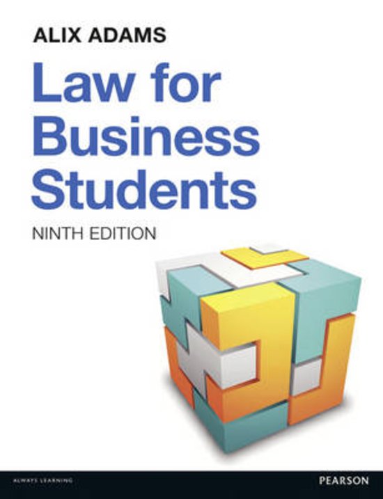Summary Law for Business Students, A. Adams, 10th Edition, Chapter 2, 3, 5, 9 & 11 (English)
