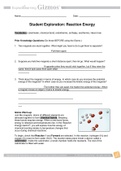 Gizmo Reaction Energy Student Lab Sheet Complete Solution Rated A Chm Misc Stuvia